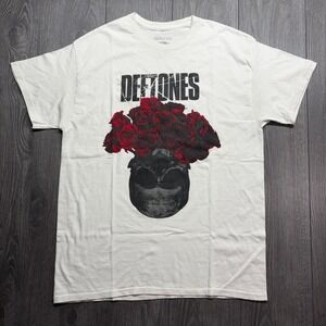 Deftones 2025 Skull Roses Graphic T-Shirt Mens Large Cream White Rock Band Tee